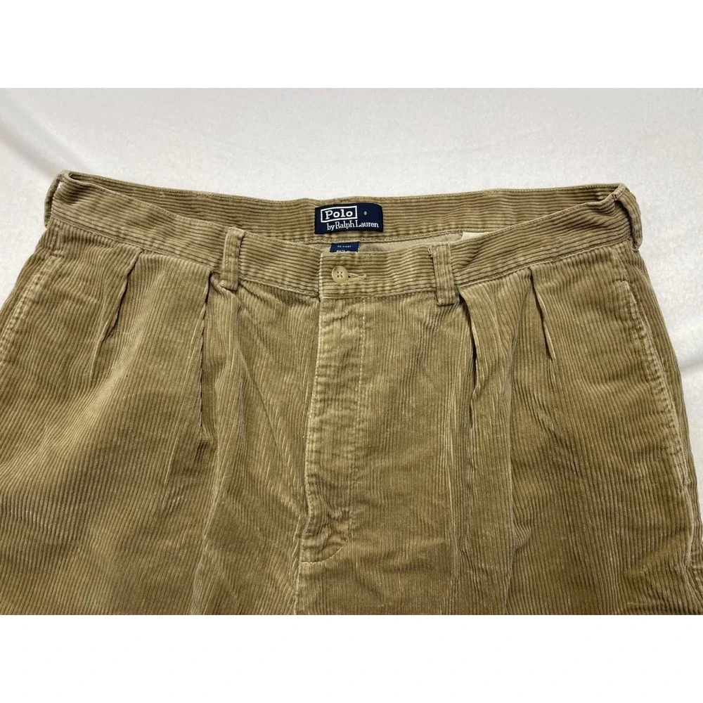 VTG Polo Ralph Lauren Corduroy Pleated Pants Tan Khaki Mens Size 38 x 30 Y2K‎